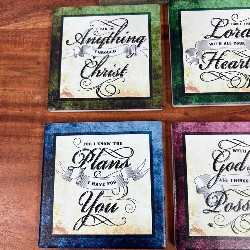 DWK Corporation Christian Bible Verse Coaster Set 4pc TC42102 Cork Back